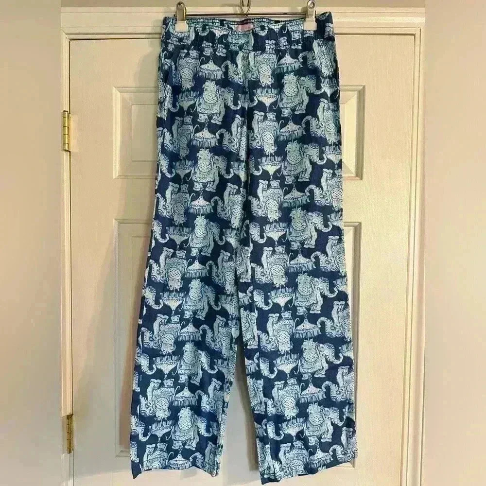Women’s Lilly Pulitzer Florita Linen Elephant Pants Blue Indigo Joy Ride Size M - Picture 1 of 2